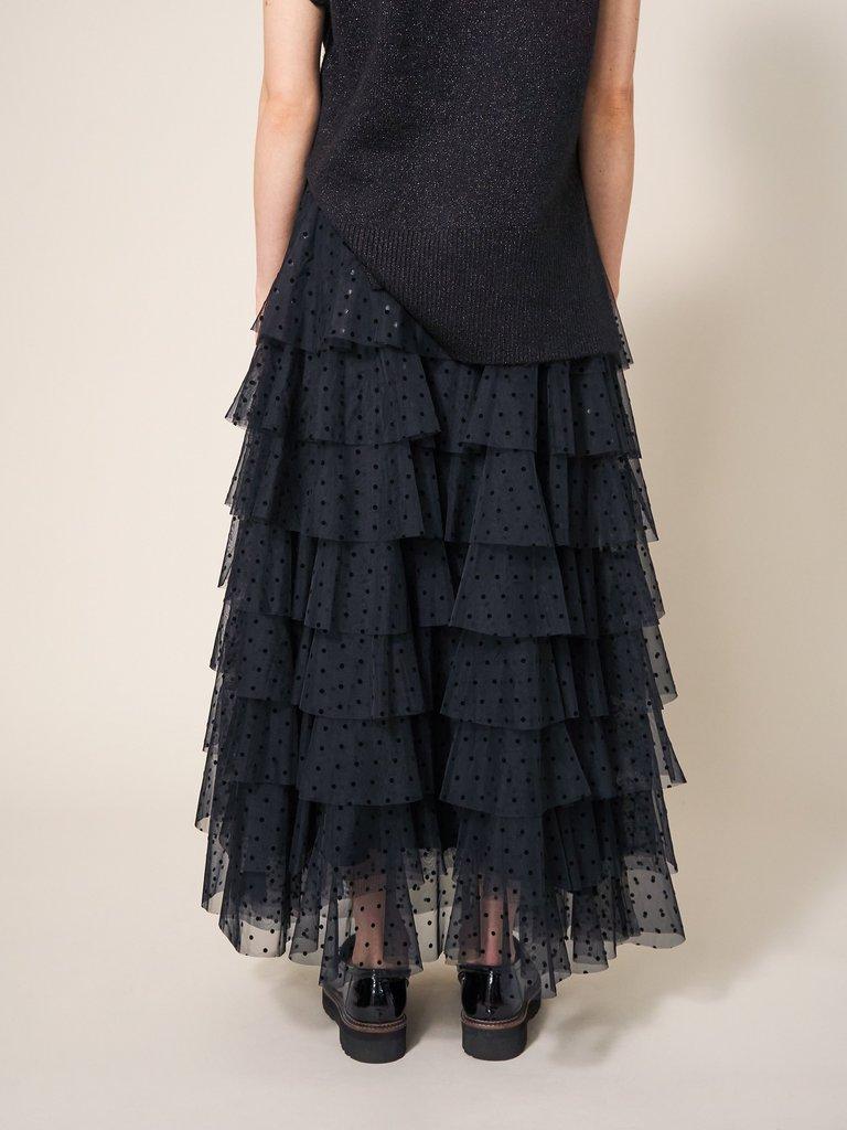 Rowan Spot Tulle Skirt in PURE BLK - MODEL BACK