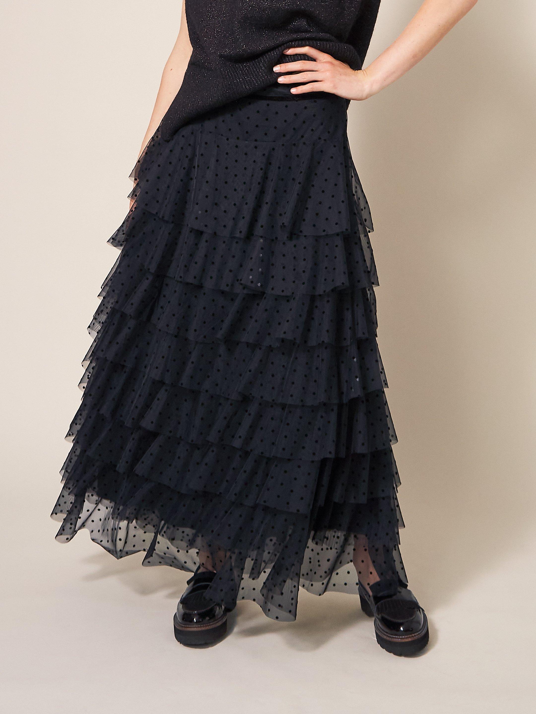 Rowan Spot Tulle Skirt in PURE BLK - MODEL DETAIL