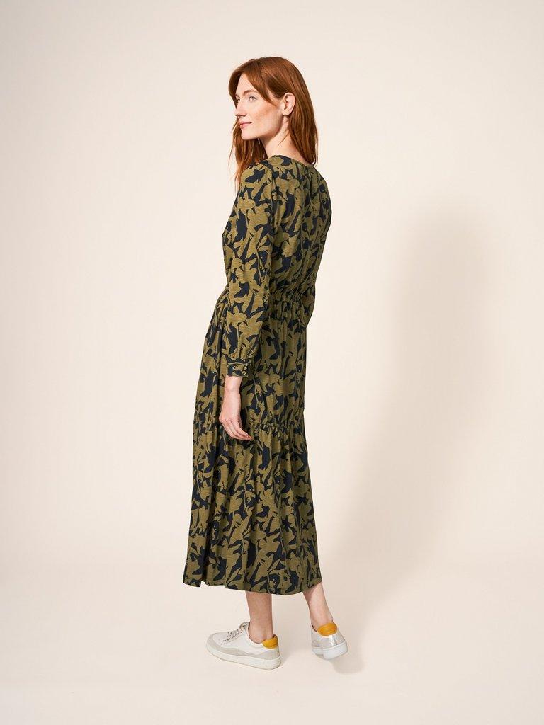 Olive Jersey Dress in BLK MLT - MODEL BACK