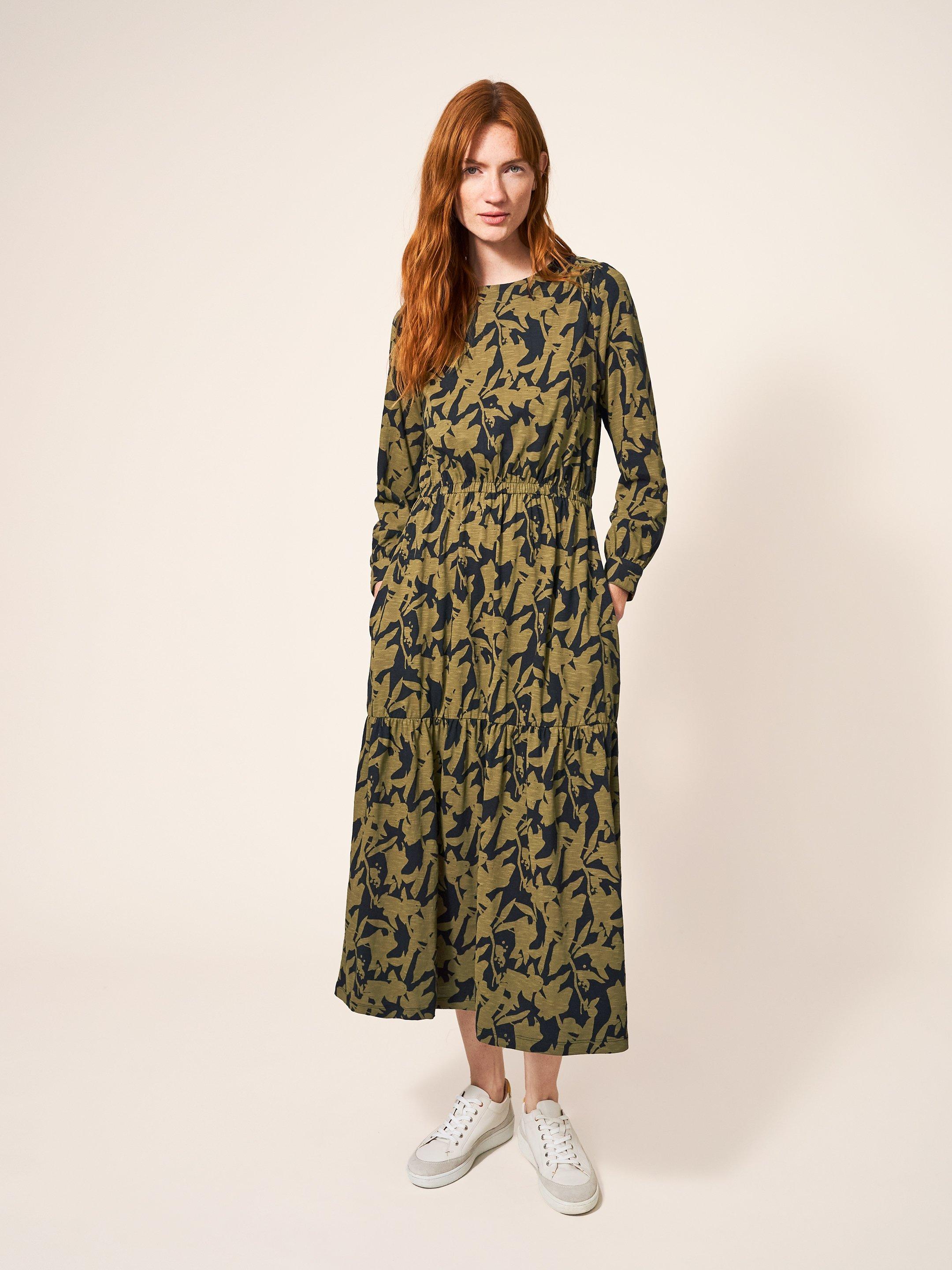 Olive Jersey Dress in BLK MLT - MODEL FRONT