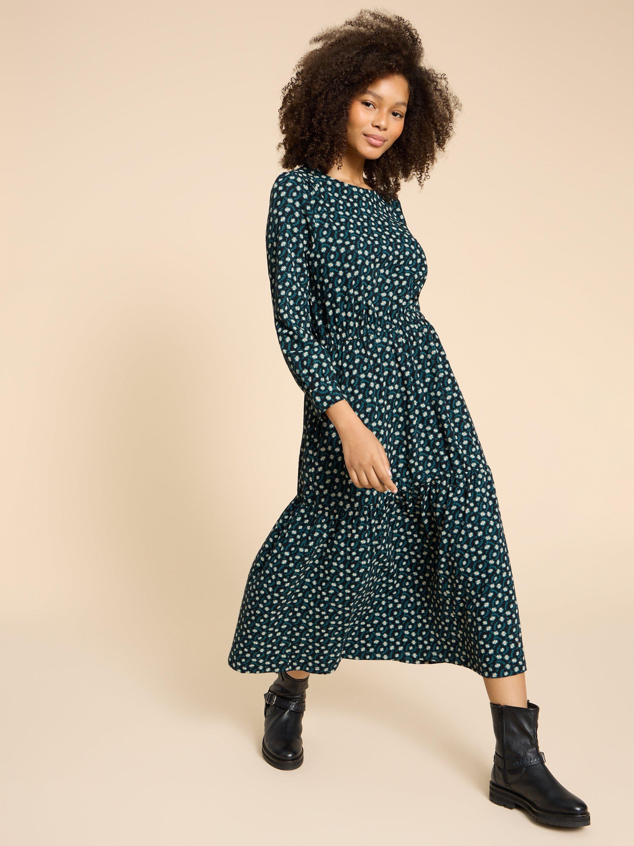 Long sleeve polka dot midi dress sale