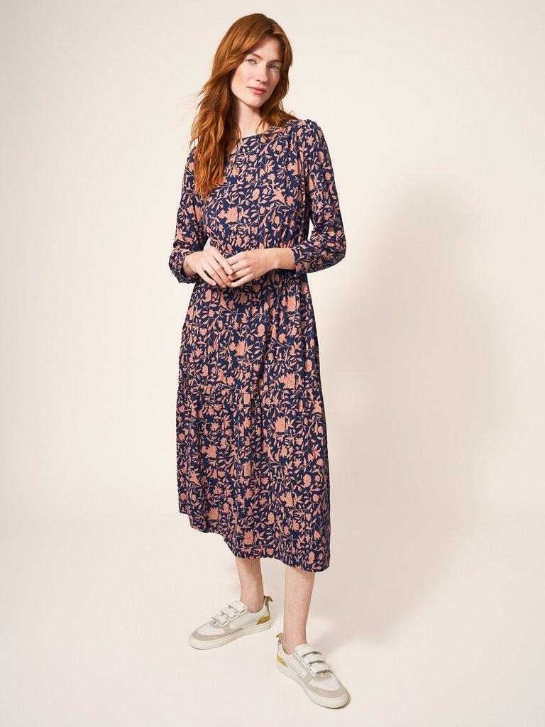 Olive Jersey Dress in NAVY PR - MODEL FRONT
