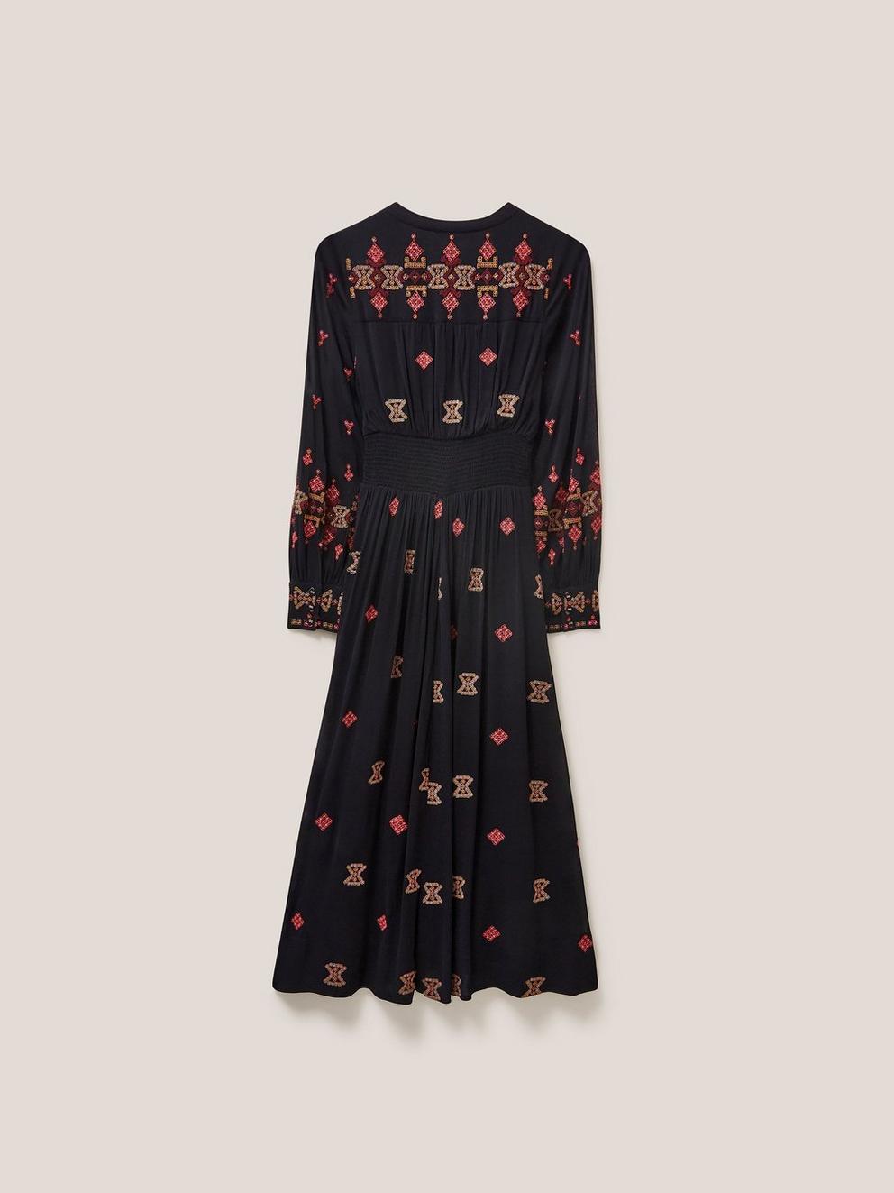 Kate Embroidered Dress in BLK MLT - FLAT BACK