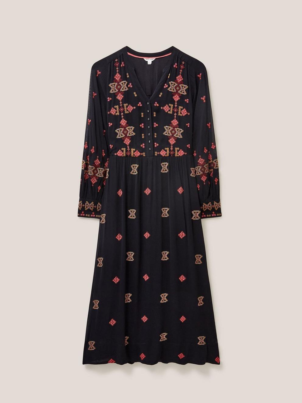 Kate Embroidered Dress in BLK MLT - FLAT FRONT