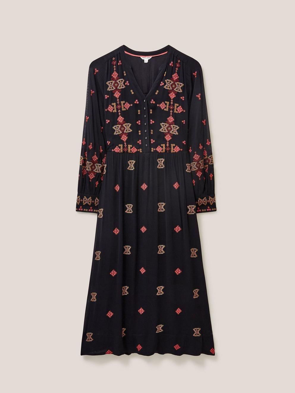 Kate Embroidered Dress in BLK MLT - FLAT FRONT