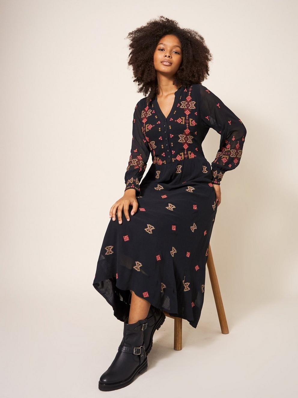 Kate Embroidered Dress in BLK MLT - LIFESTYLE