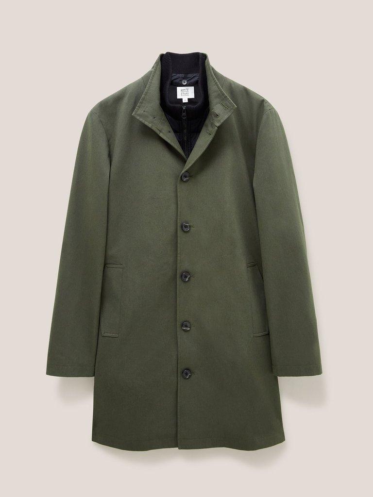 Commuter Mac Coat in DARK GREEN White Stuff