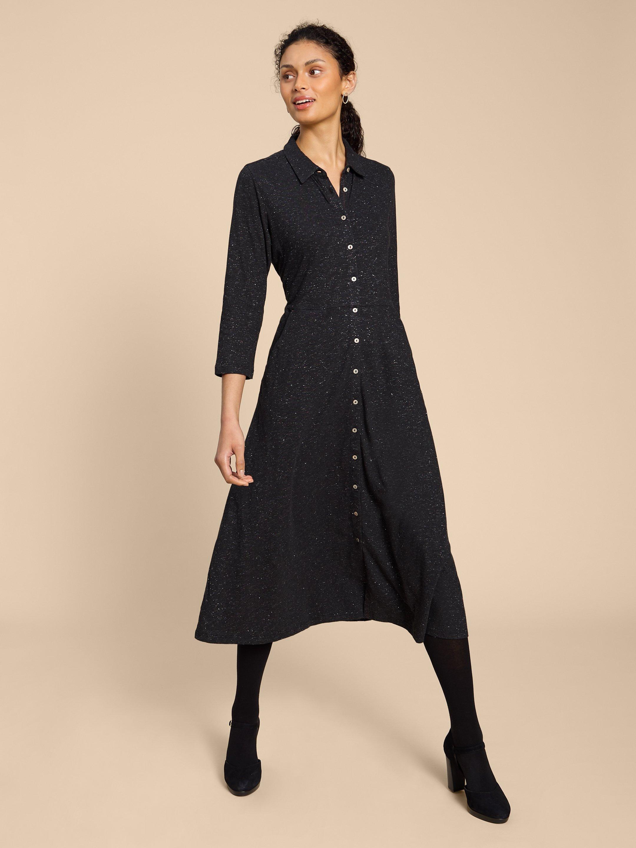 Rua Sparkle Jersey Shirt Dress in CHARCOAL GREY | White Stuff