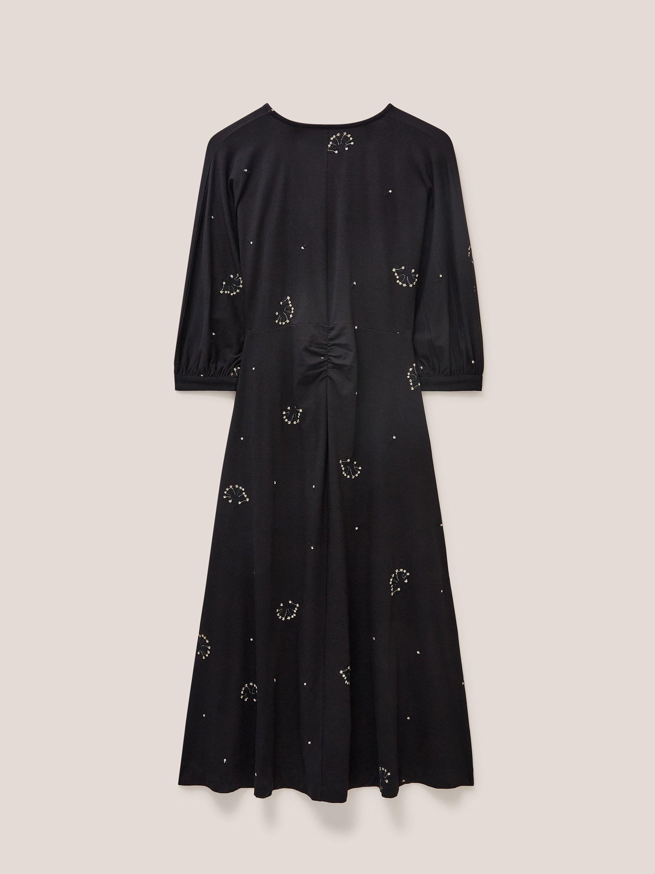 Megan Embroidered Jersey Dress in BLK MLT - FLAT BACK