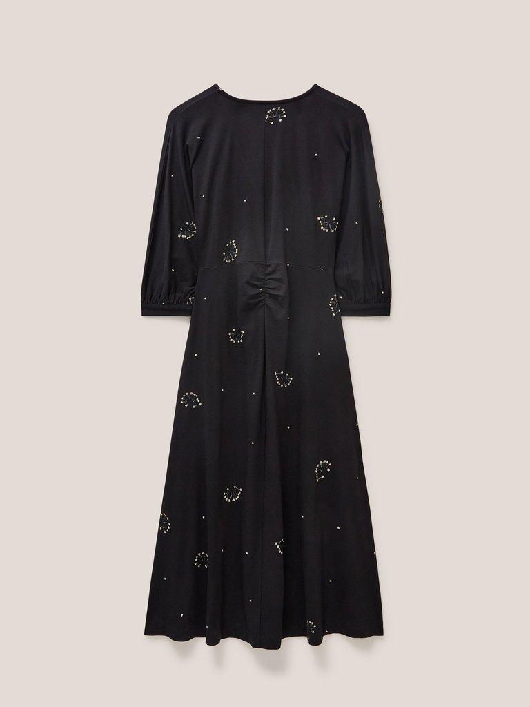 Megan Embroidered Jersey Dress in BLK MLT - FLAT BACK