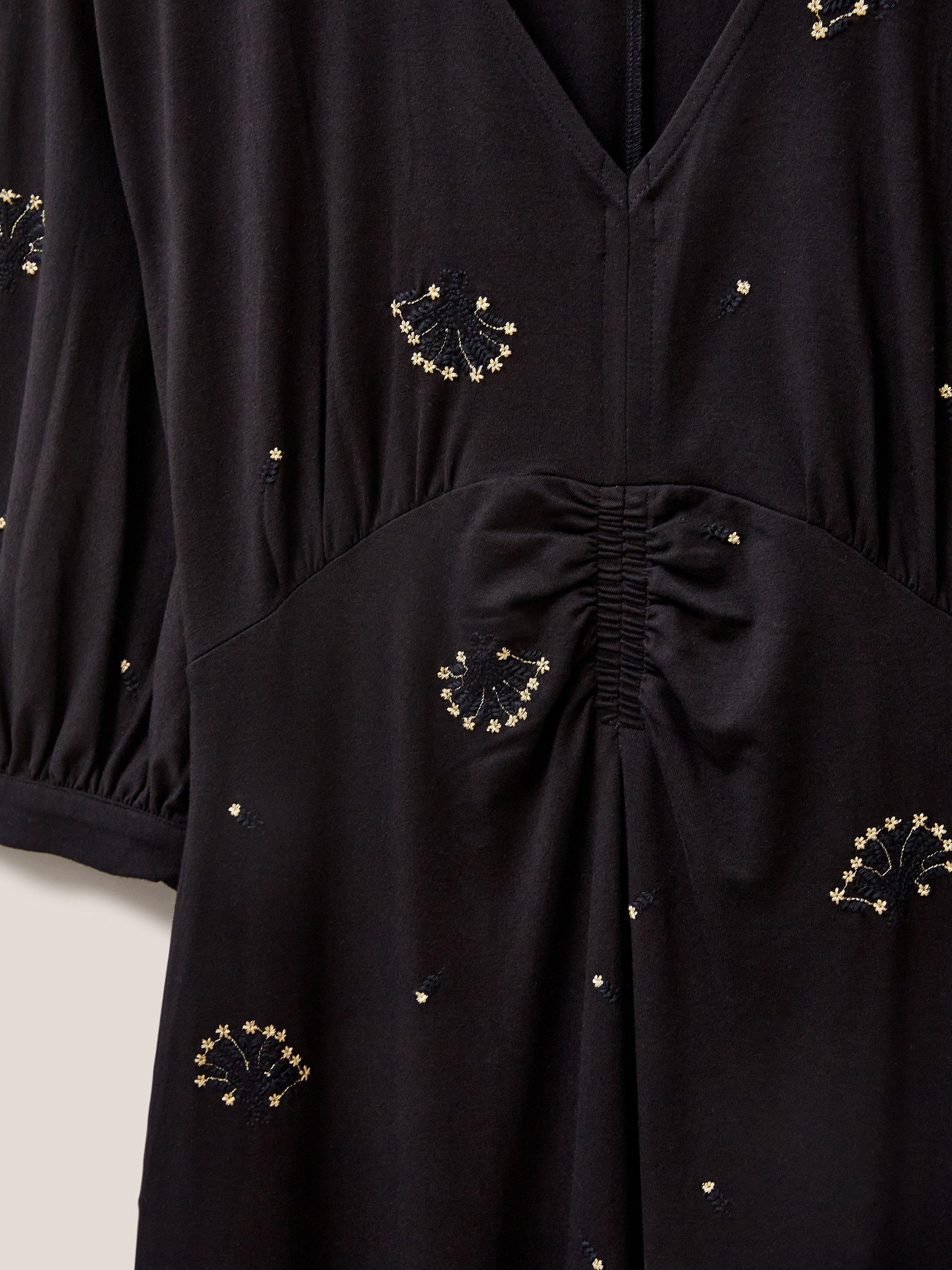Megan Embroidered Jersey Dress in BLK MLT - FLAT DETAIL