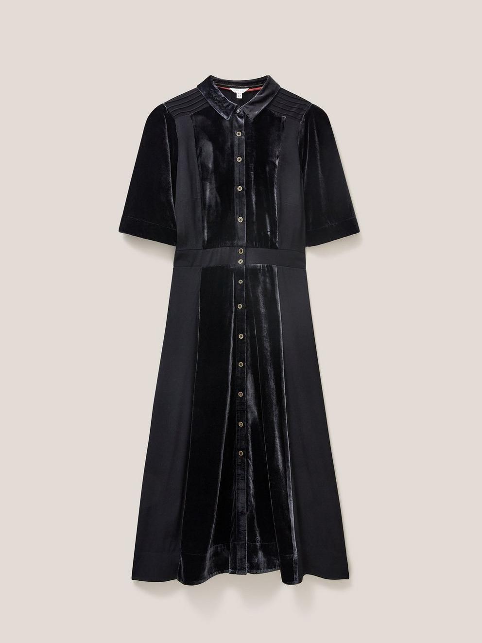 Willow Velvet Shirt Dress in PURE BLK - FLAT FRONT