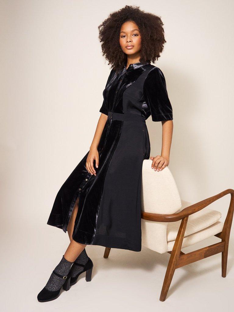 Willow Velvet Shirt Dress in PURE BLK - LIFESTYLE