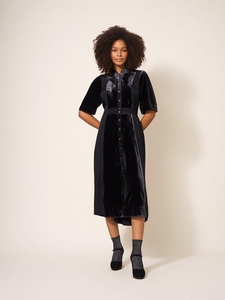 Willow Velvet Shirt Dress in PURE BLACK | White Stuff