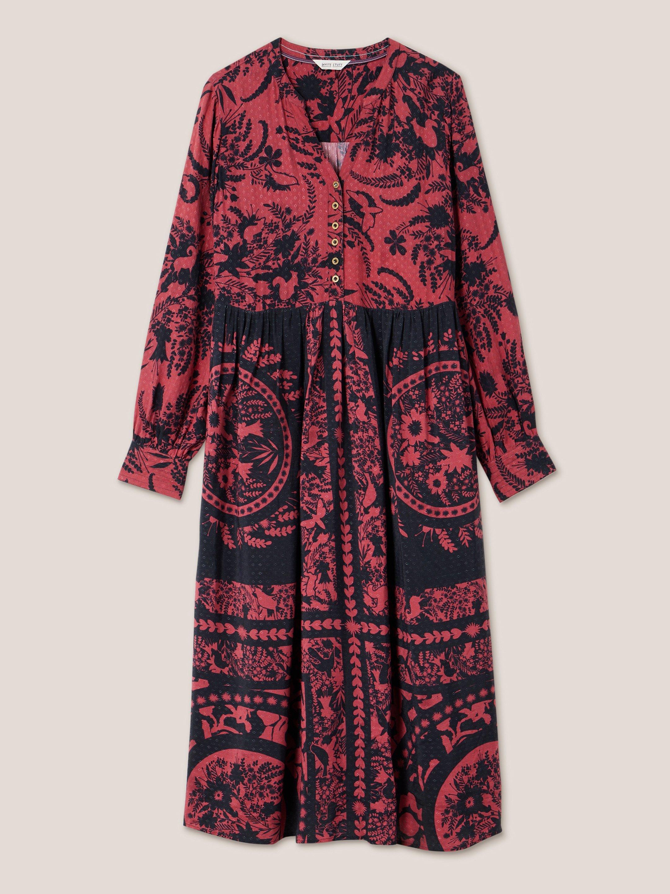 Kate Printed Midi Dress in PLUM MLT - FLAT FRONT