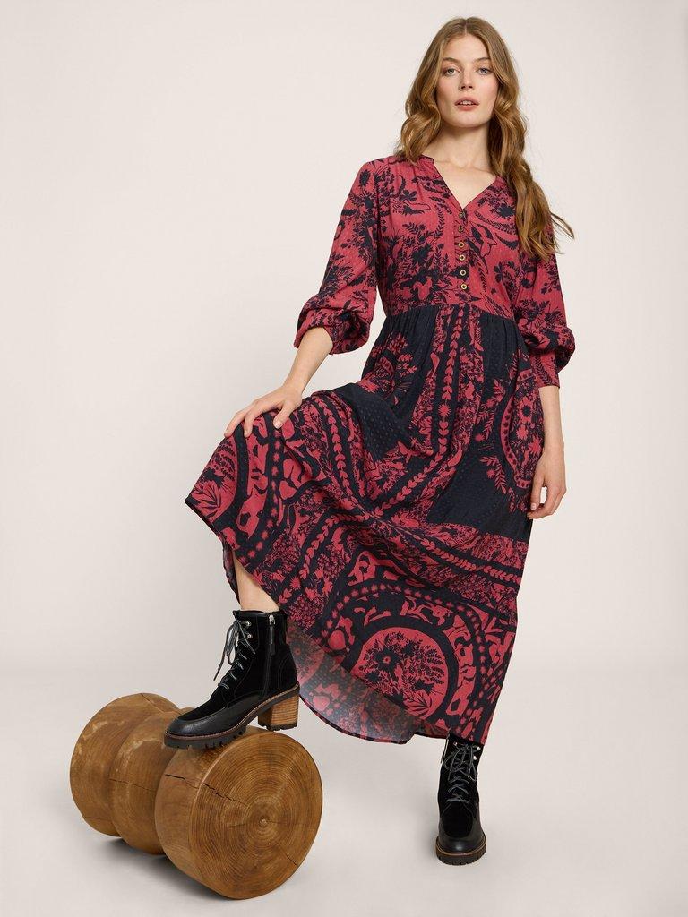 Kate Printed Midi Dress in PLUM MLT - LIFESTYLE