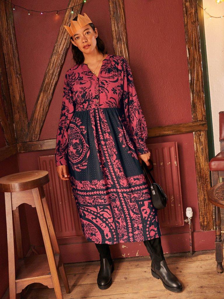 Kate Printed Midi Dress in PLUM MLT - MIXED