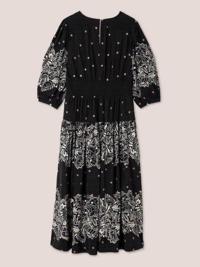 Maude Printed Embroidered Dress in BLK MLT - FLAT BACK