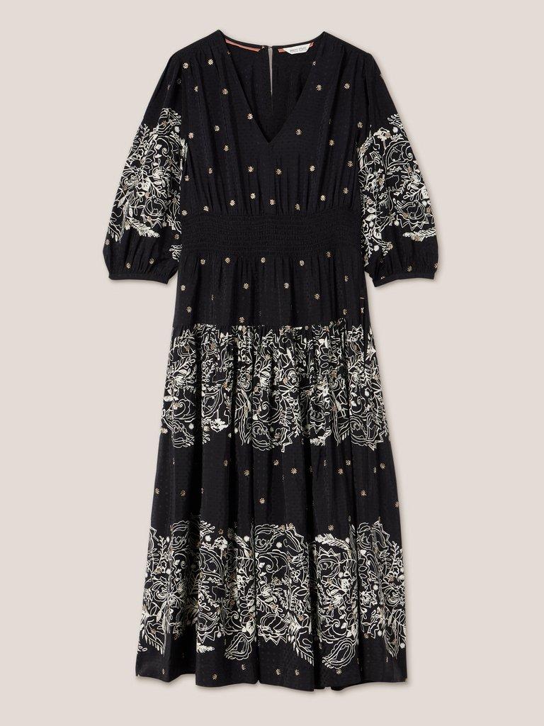 Maude Printed Embroidered Dress in BLK MLT - FLAT FRONT