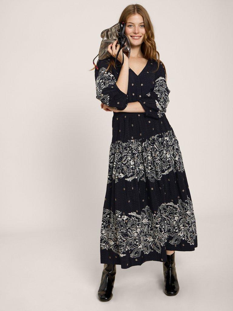 Maude Printed Embroidered Dress in BLK MLT - LIFESTYLE