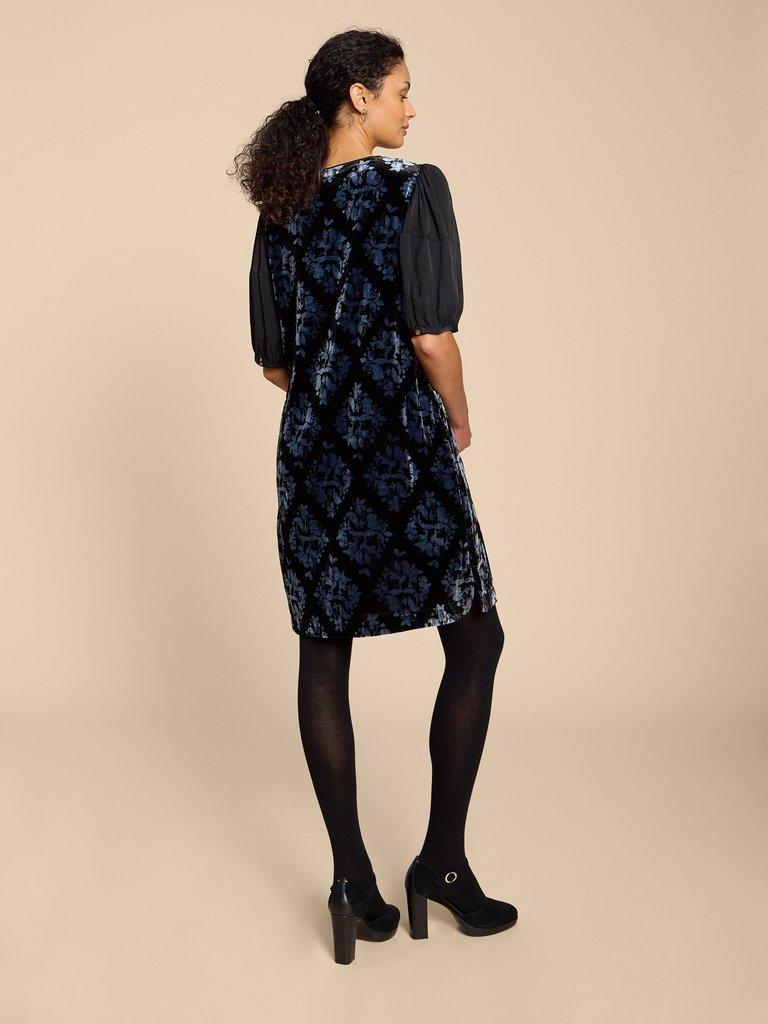 Cleo Velvet Mix Dress in TEAL PR - MODEL BACK