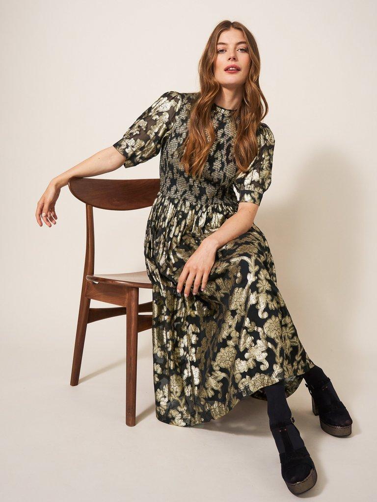 Wren Metallic Jacquard Dress in BLK MLT - LIFESTYLE