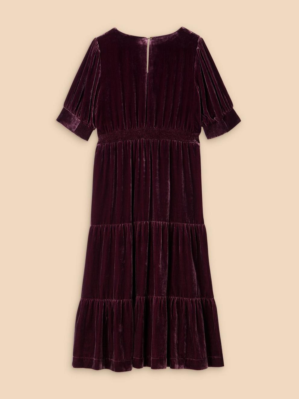 Ayra Velvet Dress in DK PLUM - FLAT BACK