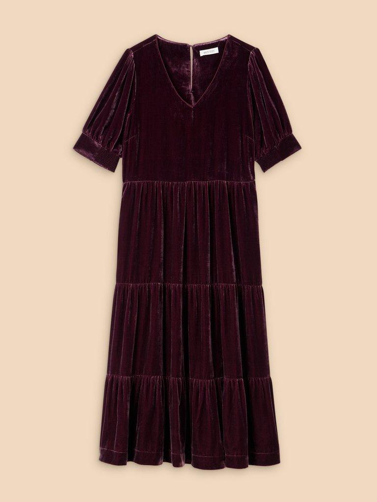 Ayra Velvet Dress in DK PLUM - FLAT FRONT
