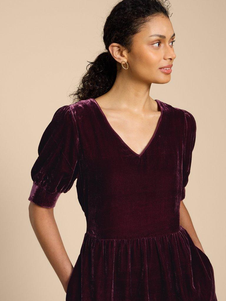 Ayra Velvet Dress in DK PLUM