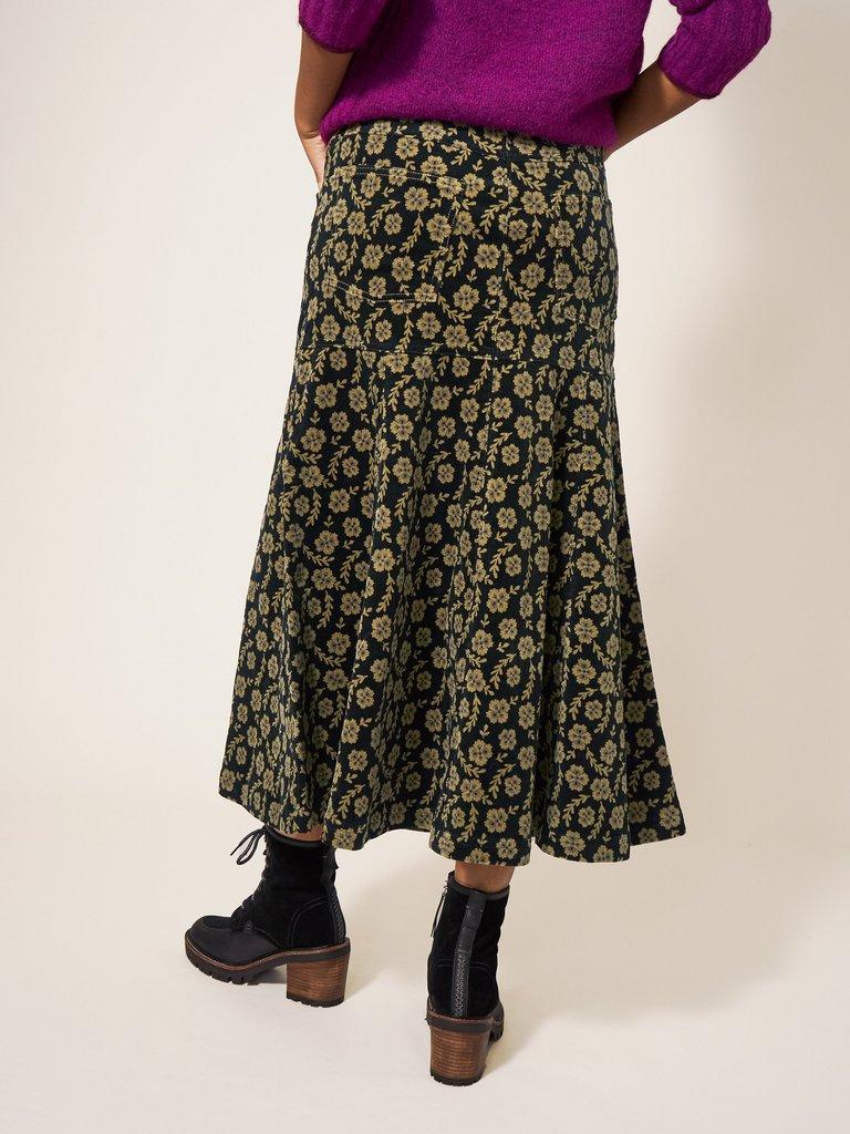 Quinn Organic Cord Skirt in GREEN MLT - MODEL BACK