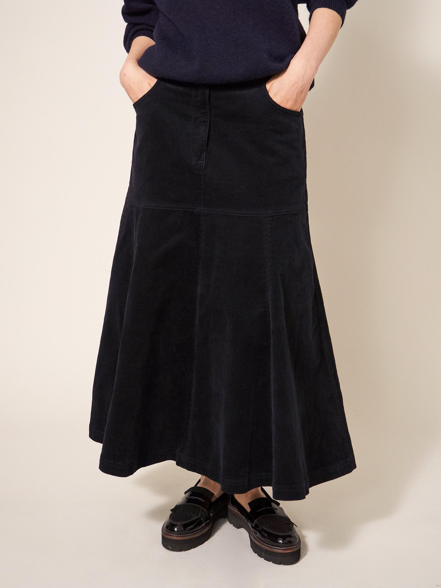 Quinn Organic Cord Skirt in PURE BLK - LIFESTYLE