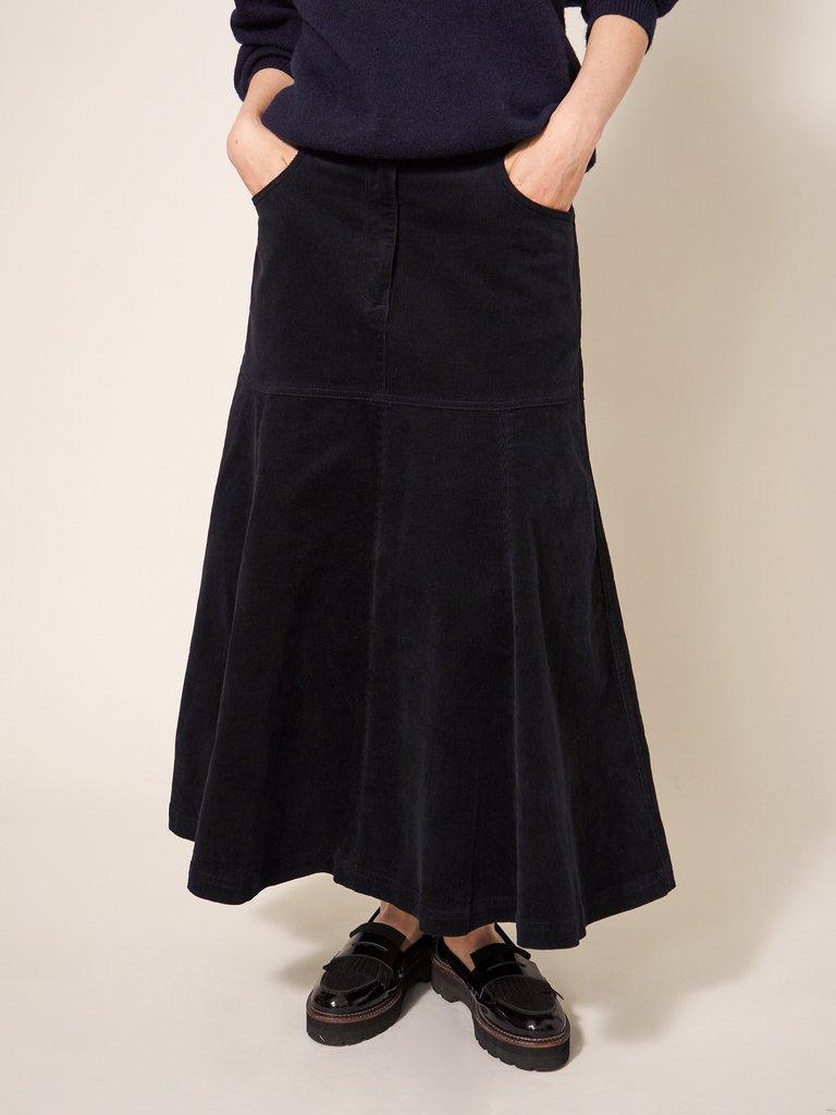 Quinn Organic Cord Skirt in PURE BLACK