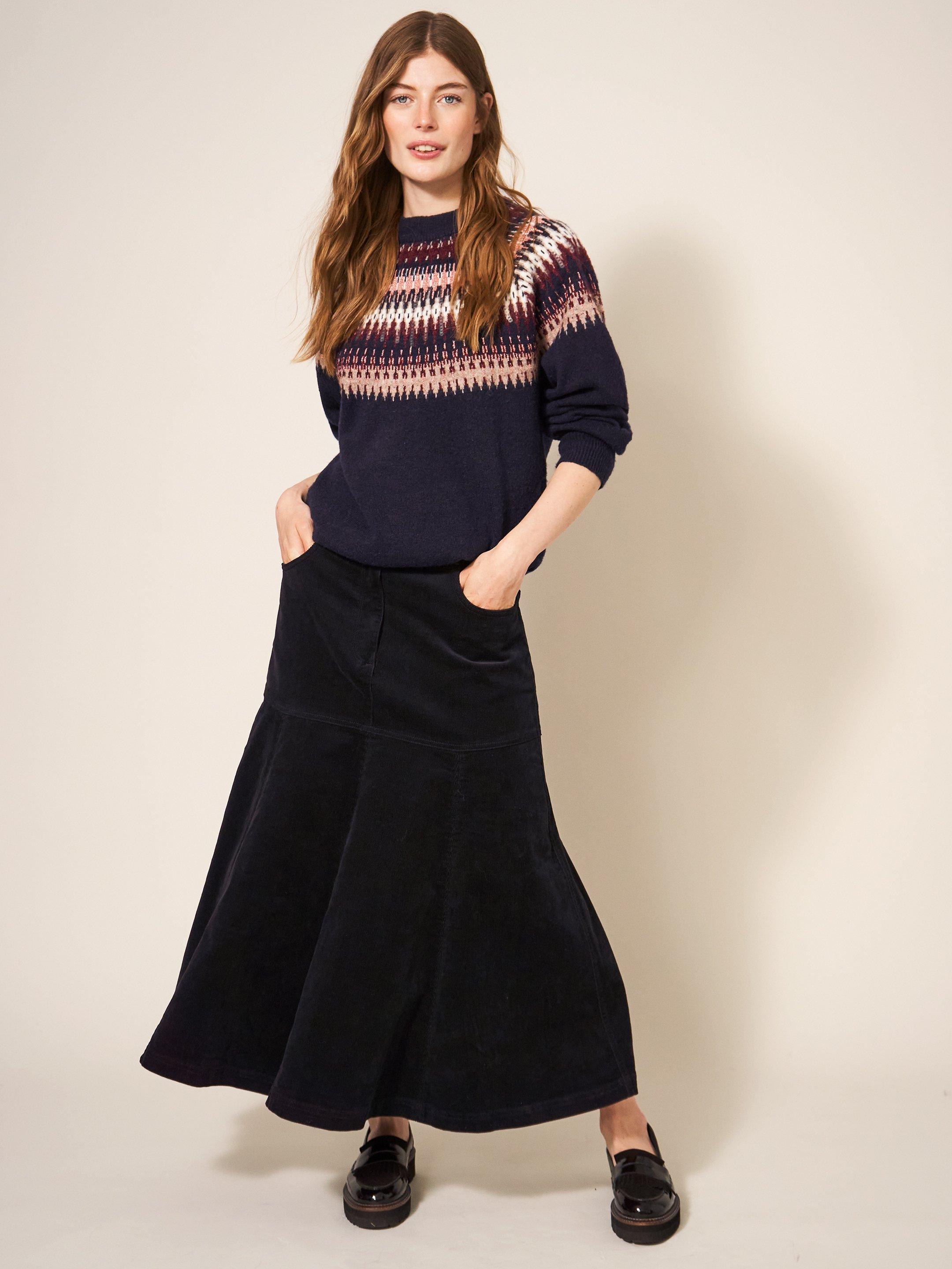 Quinn Organic Cord Skirt in PURE BLK - MODEL DETAIL