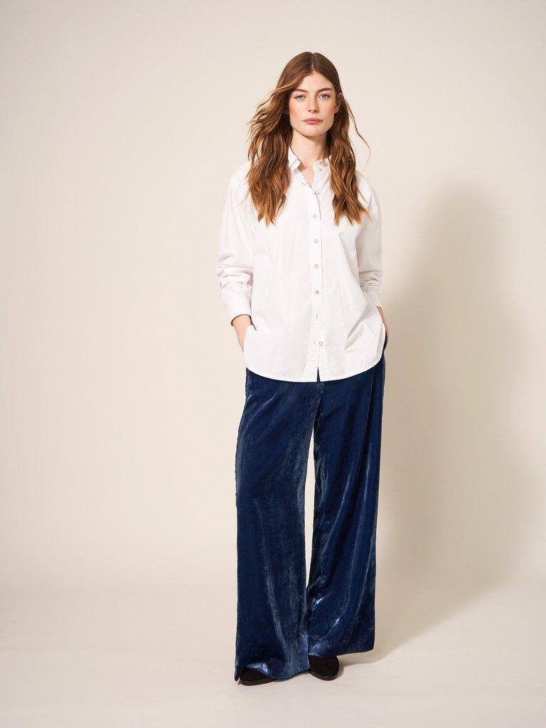 Midnight Blue Velvet Wide Leg Trousers