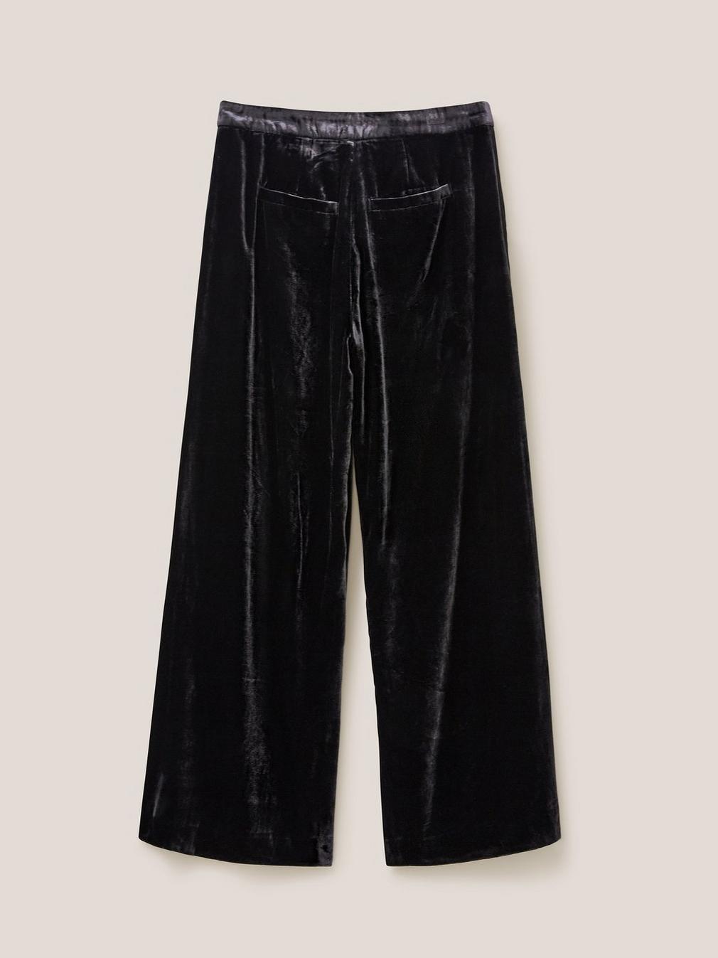 Jenny Velvet Wide Leg Trouser in PURE BLK - FLAT BACK