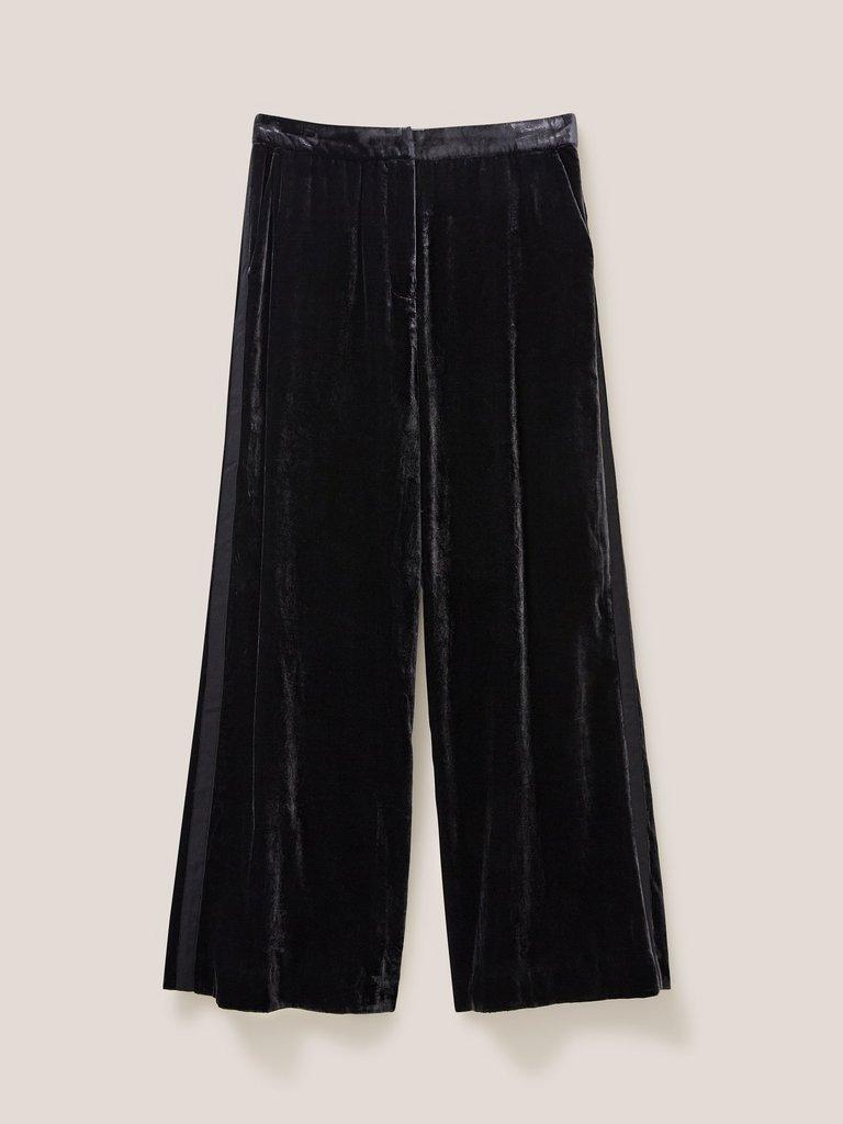 Jenny Velvet Wide Leg Trouser in PURE BLACK