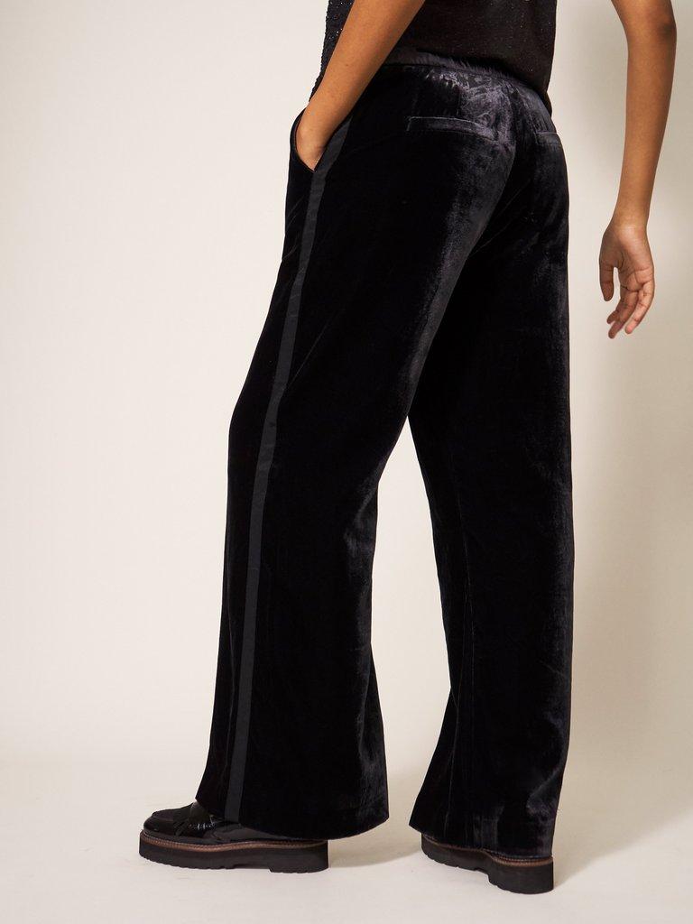 Jenny Velvet Wide Leg Trouser in PURE BLK - MODEL BACK