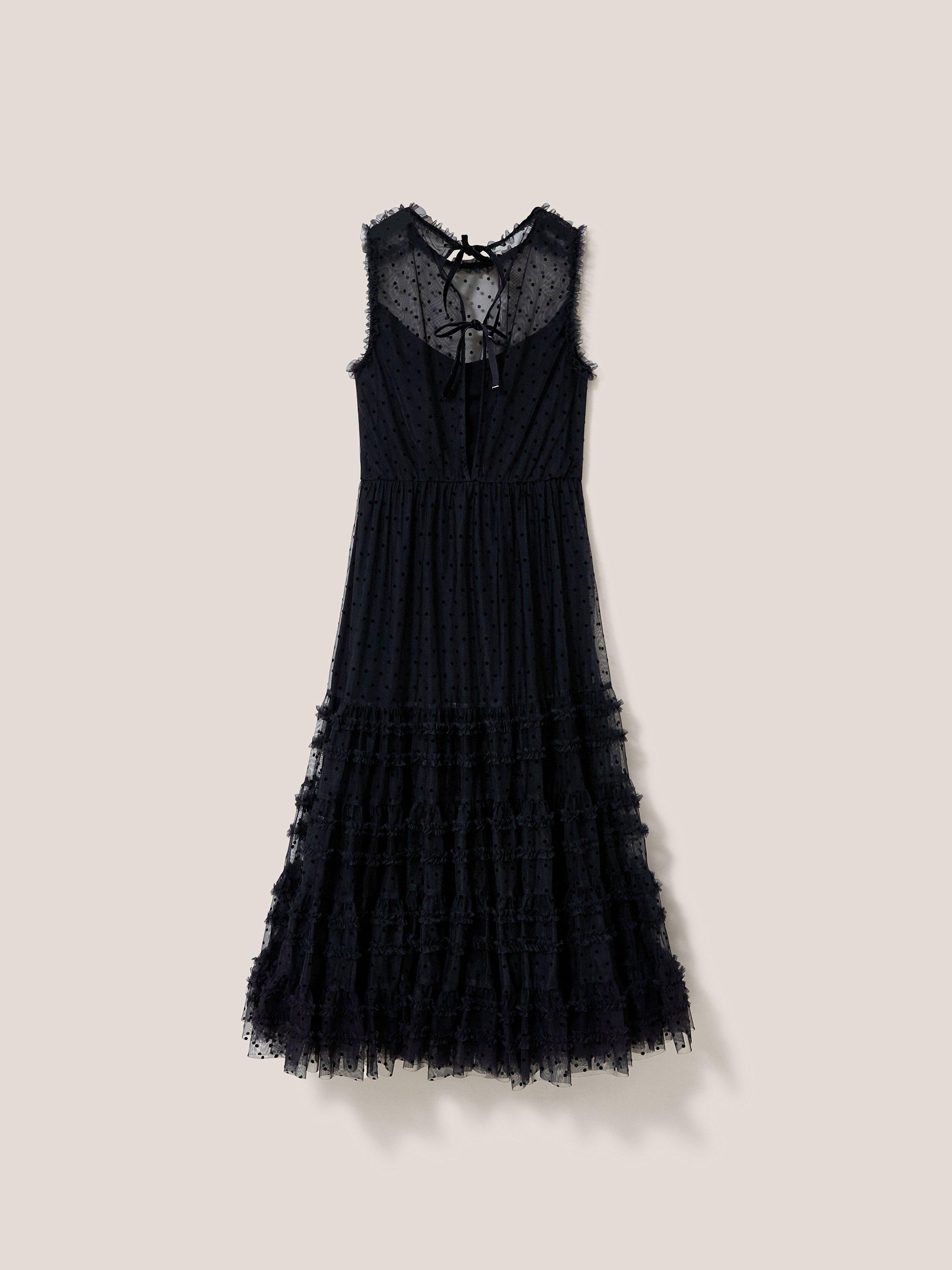 Hiral Flock Spot Tulle Dress in PURE BLK - FLAT BACK