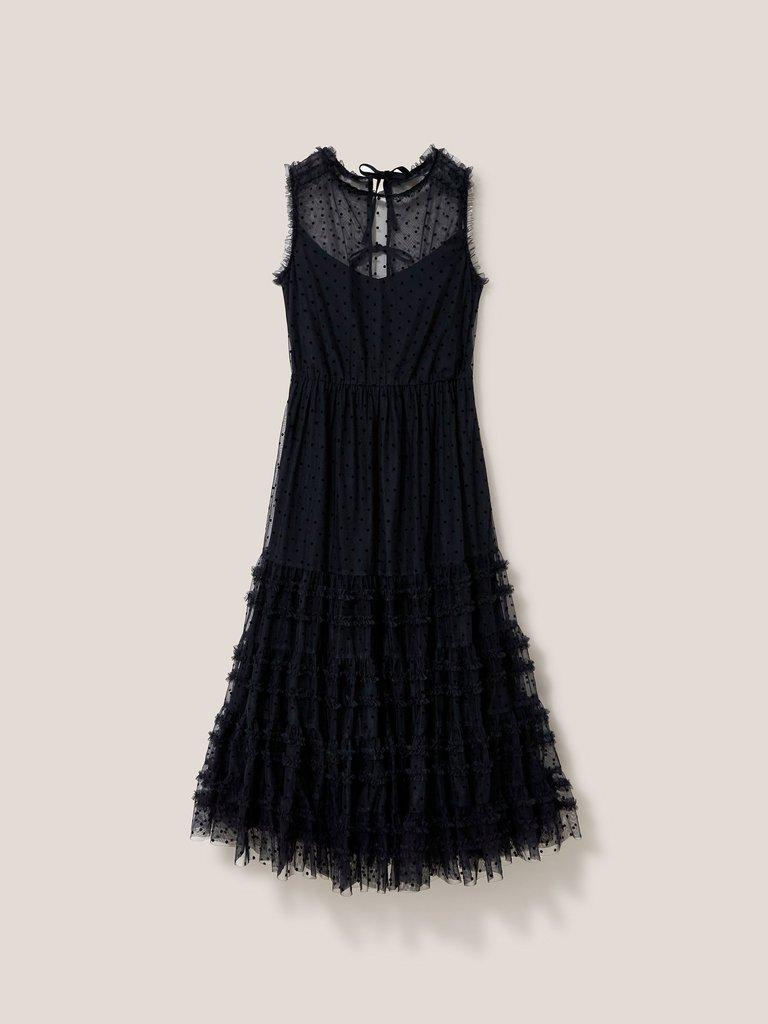 Hiral Flock Spot Tulle Dress in PURE BLK - FLAT FRONT