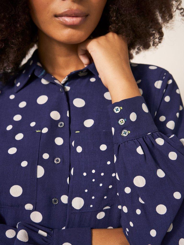 Ella Relaxed Shirt in NAVY MULTI - MODEL FRONT