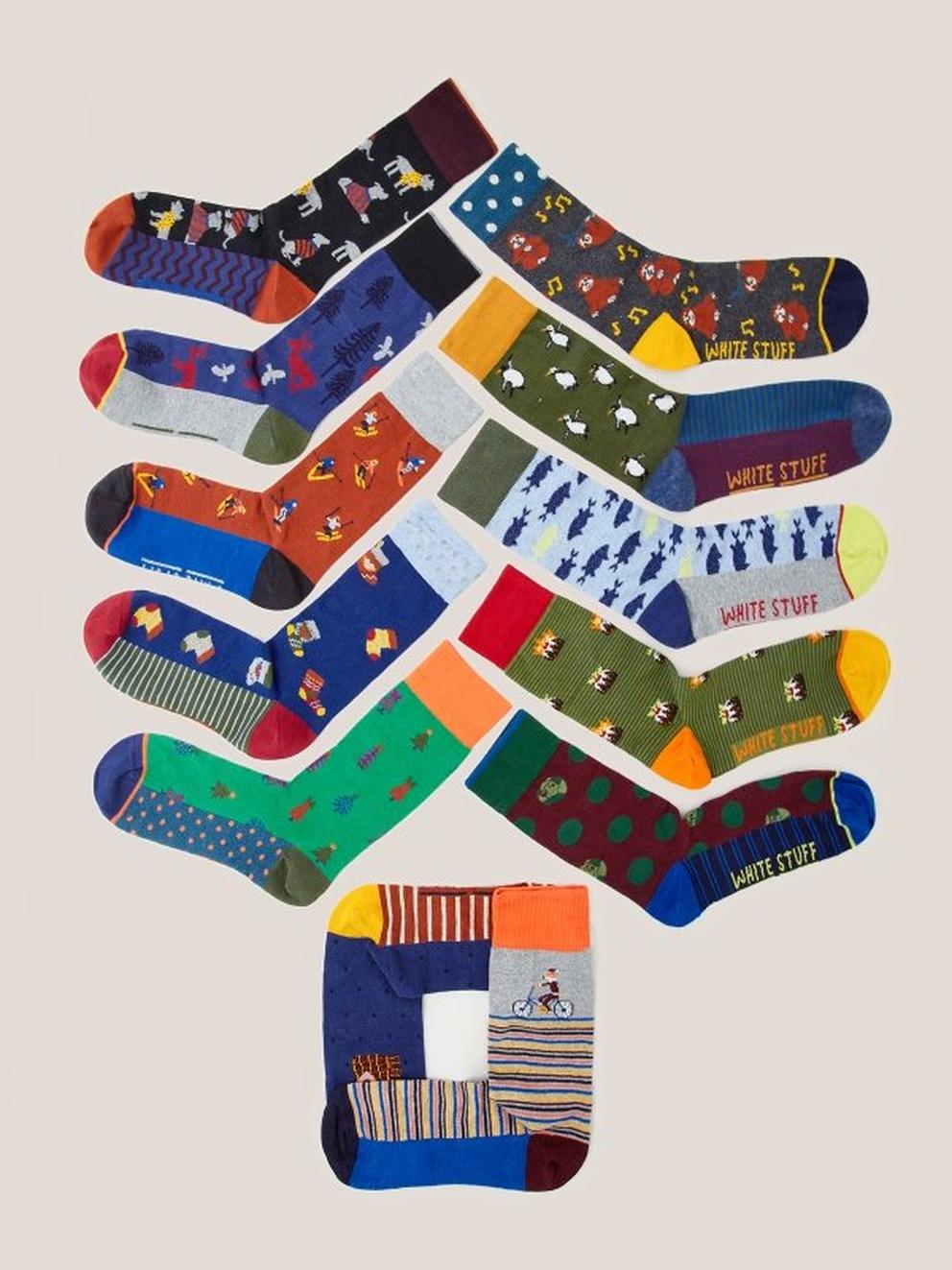 12 Days Mens Socks Advent  in NAVY MULTI - FLAT FRONT