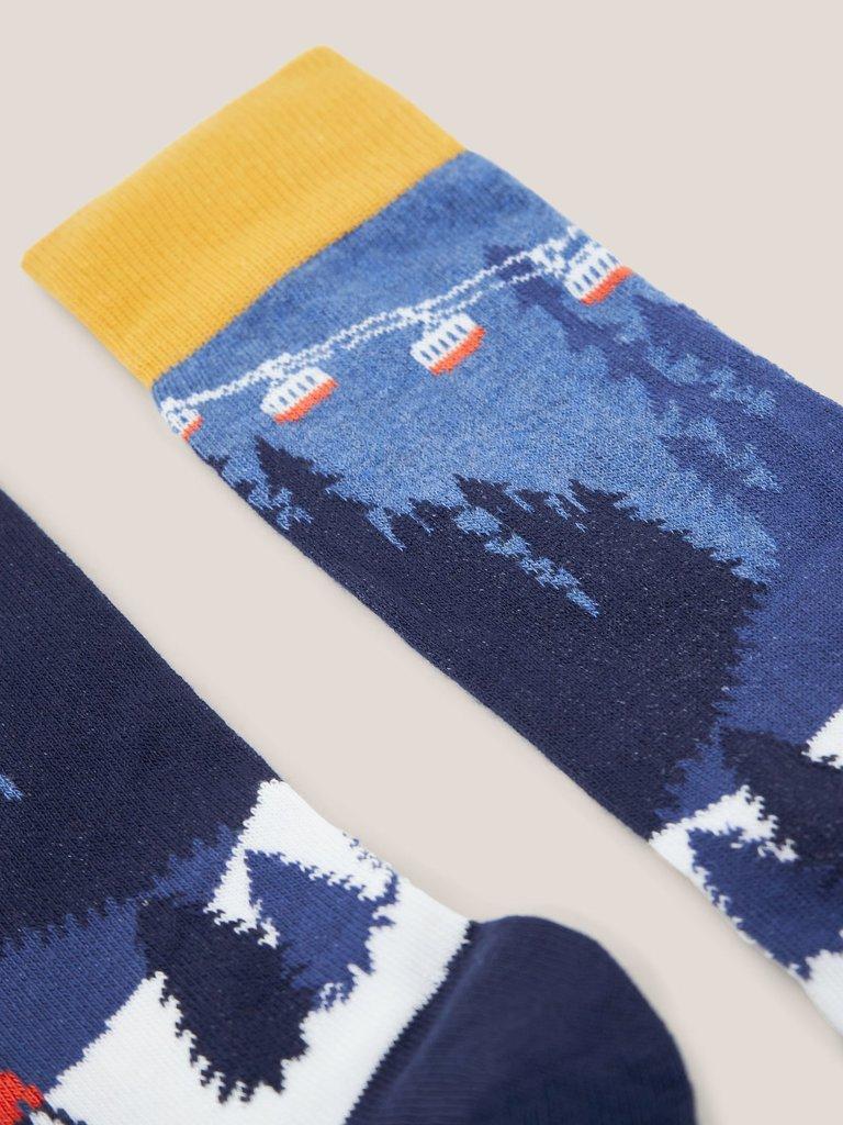 Ski Scenic Socks in a Cracker in BLUE MLT - FLAT DETAIL