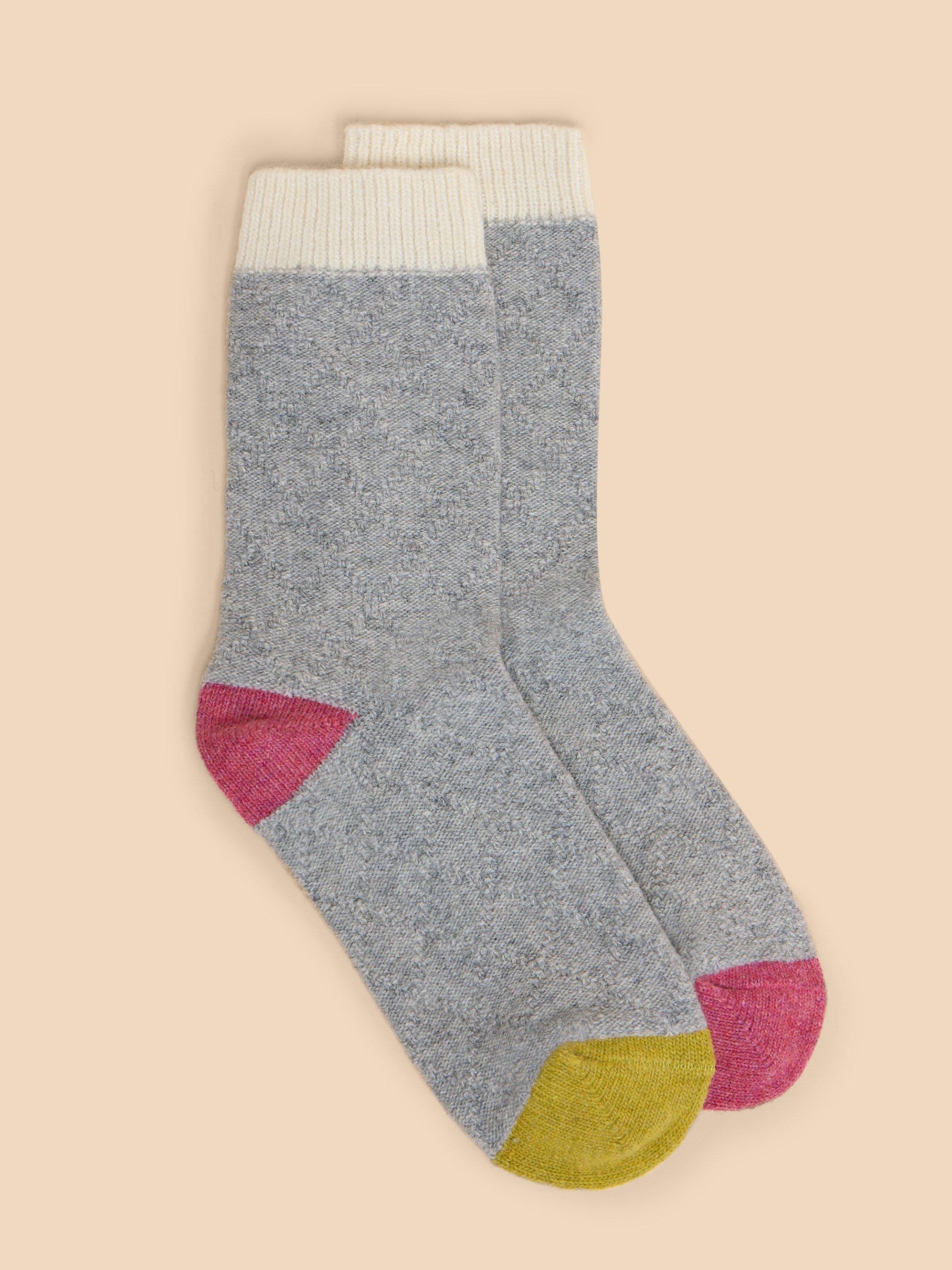 Textured Wool Mix Socks in GREY MLT - MODEL FRONT