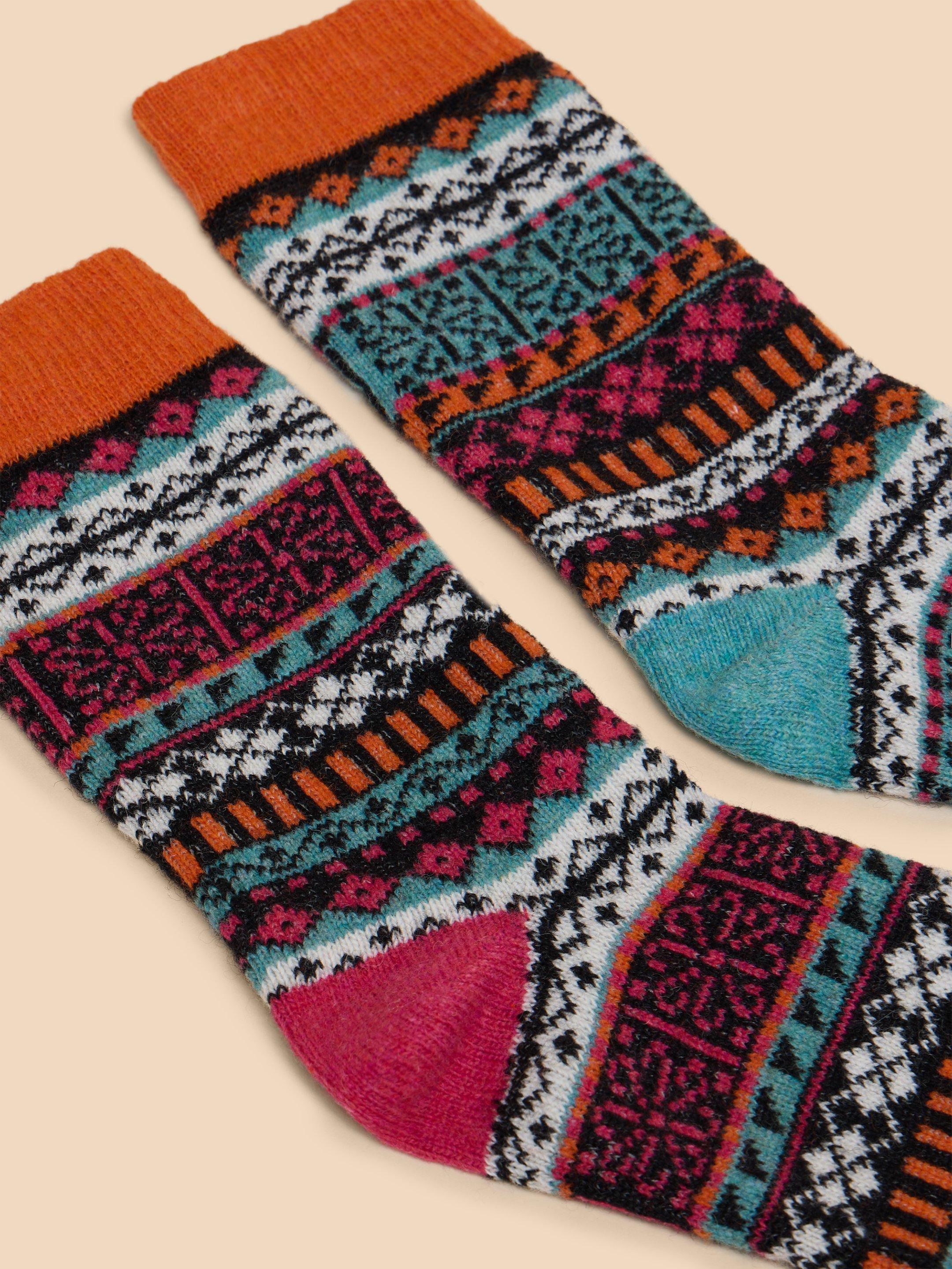 Fairisle Pop Wool Mix Socks in BLK MLT - FLAT FRONT