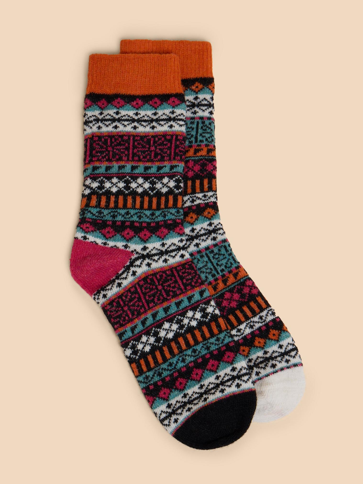 Fairisle Pop Wool Mix Socks in BLACK MULTI White Stuff