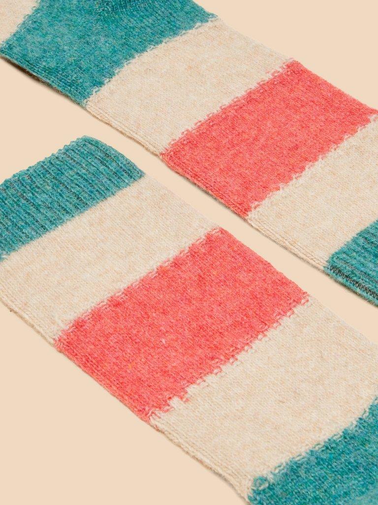 Stripe Mix Wool Socks in TEAL MLT - FLAT DETAIL