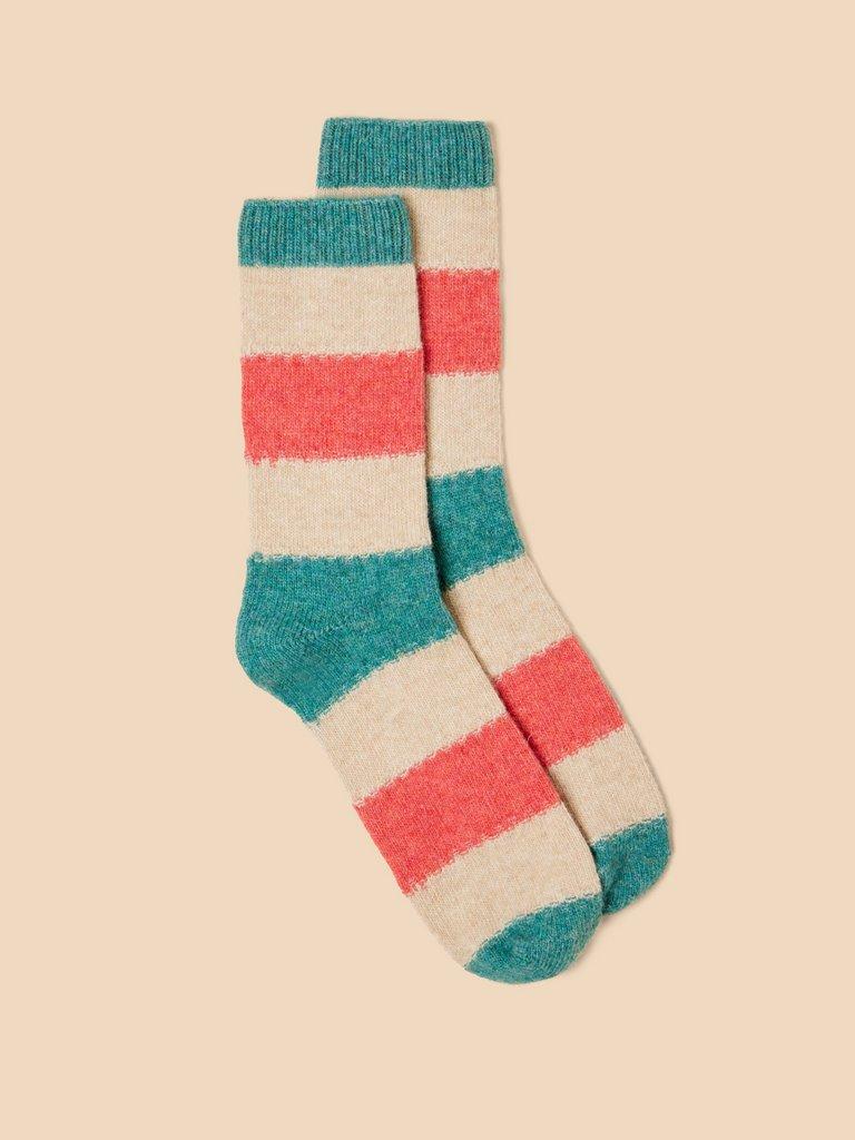 Stripe Mix Wool Socks in TEAL MLT - FLAT FRONT