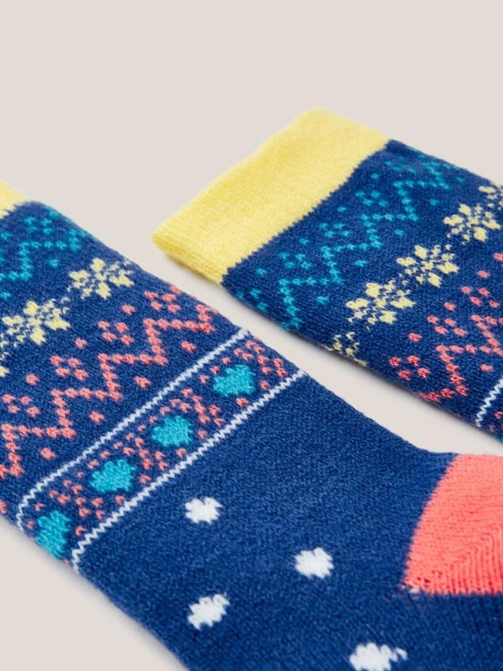 Penguin Fairisle Cabin Socks in BLUE MLT - FLAT DETAIL