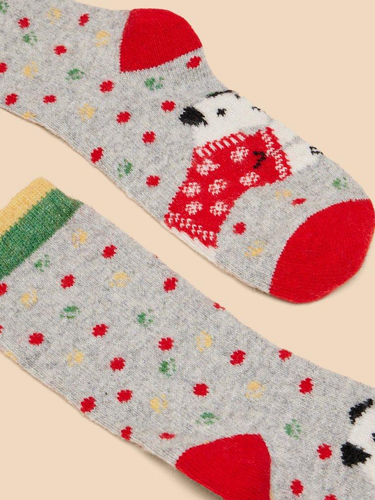 Christmas Dog Wool Mix Socks in GREY MLT - FLAT DETAIL