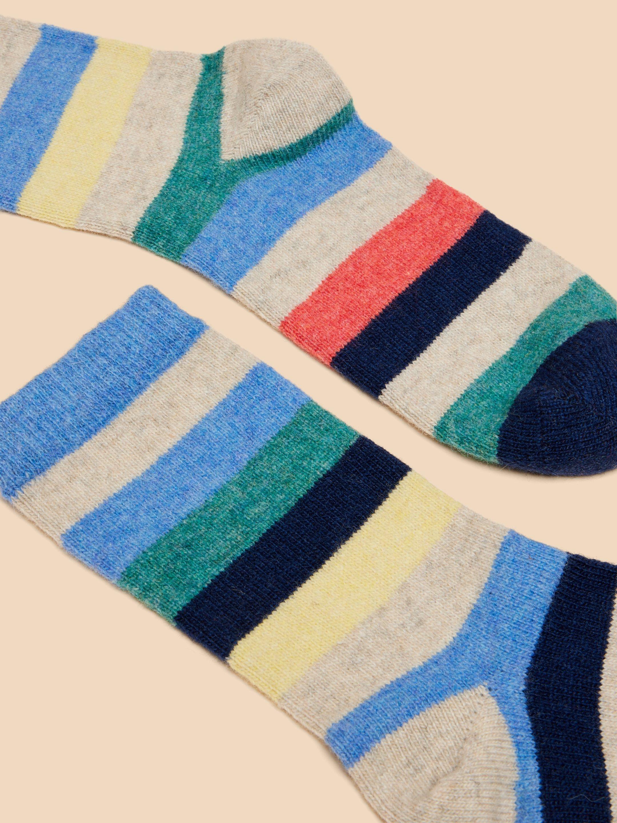 Pop Stripe Wool Blend Sock in GREY MLT - FLAT DETAIL